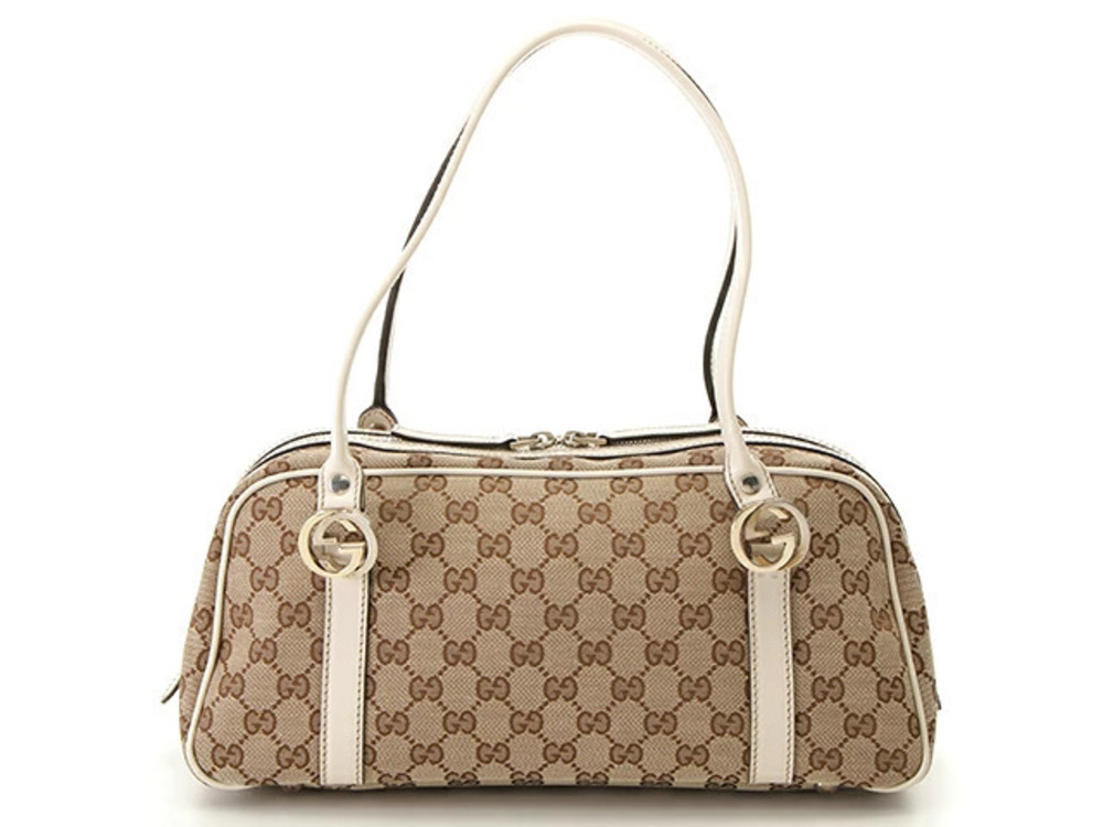 Gucci Boston Bag Gucci Guccissima Canvas Leather White Beige Cream Brown